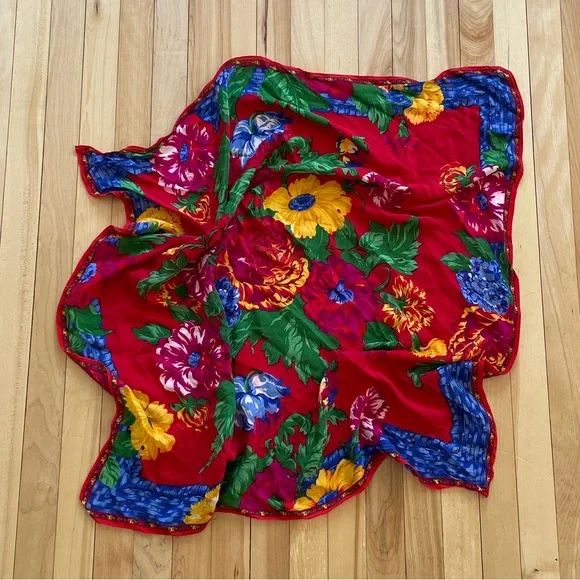 Vintage Liz Claiborne Multicolor Floral Silk Scarf - Picture 2 of 11